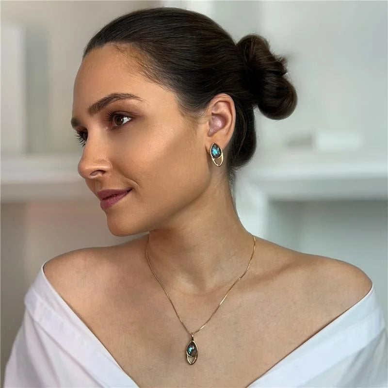 18K gold-plated drop earrings with abalone gemstone