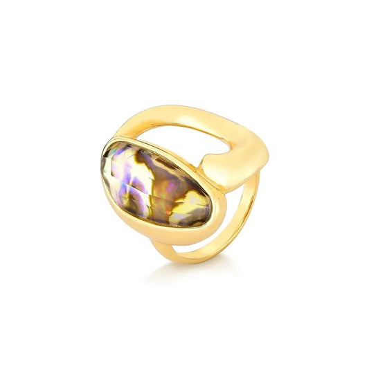 18K Gold-plated ring with abalone gemstone