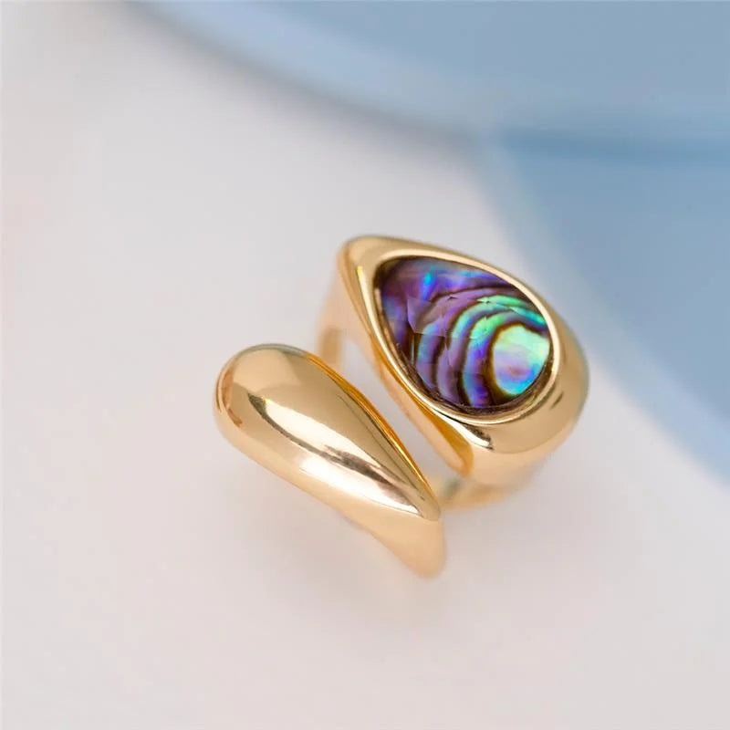 18K gold-plated ring with natural abalone gemstone