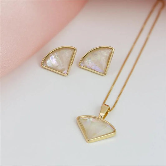 18K gold-plated set of earrings and necklace with sea opal nautilus gemstones