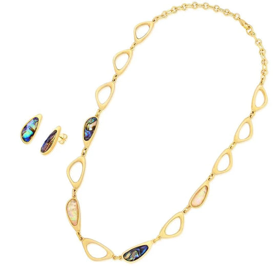 18K gold-plated set with necklace and earring with abalone and nautilus gemstones