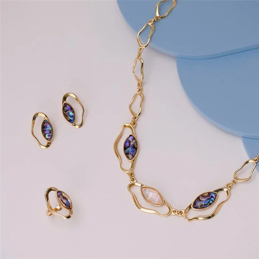 18K gold-plated set with necklace and earrings with abalone gemstones
