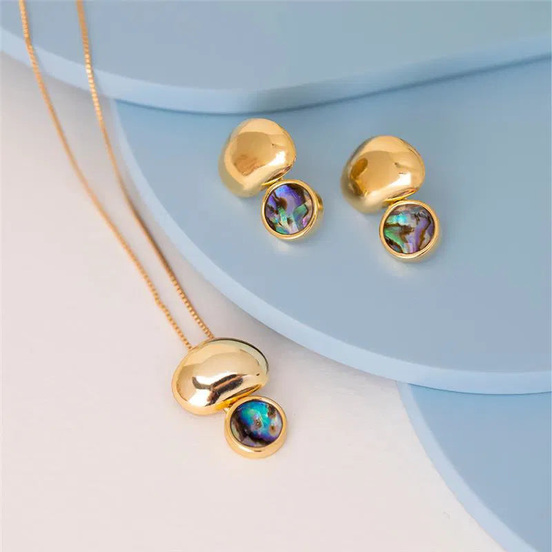 18K Gold-Plated Abalone Jewelry Set – Necklace & Earrings for Women