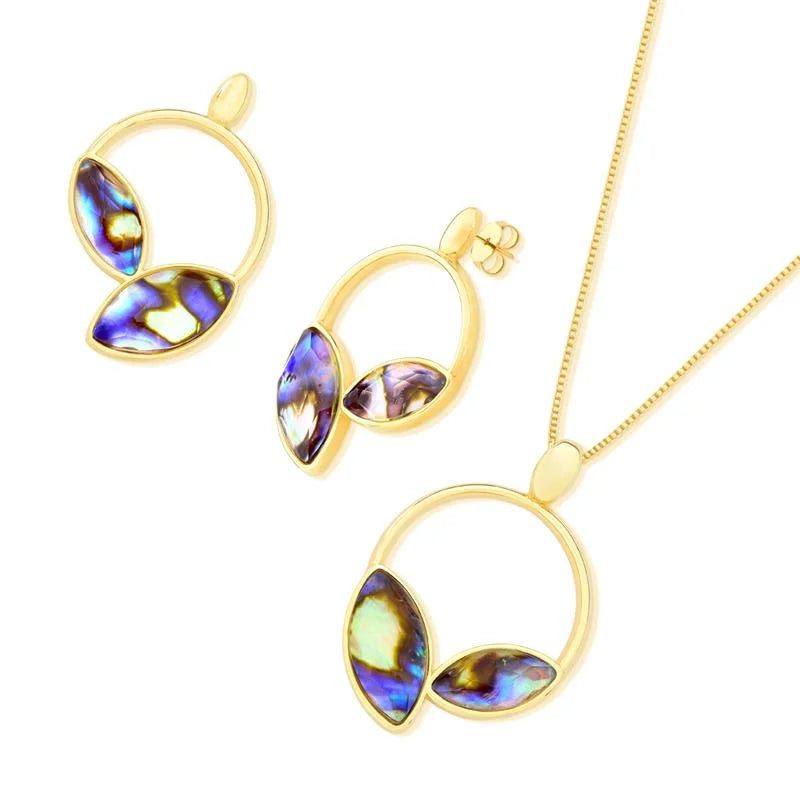 18K gold-plated set with necklace and earring with abalone gemstones