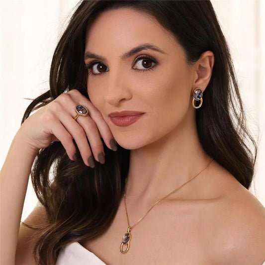 18K gold-plated drop earrings with abalone gemstones