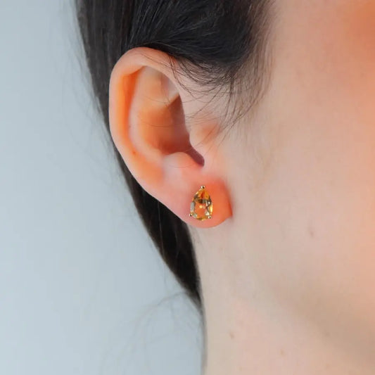Natural Citrine Teardrop Earrings in Sterling Silver with Gold Plating