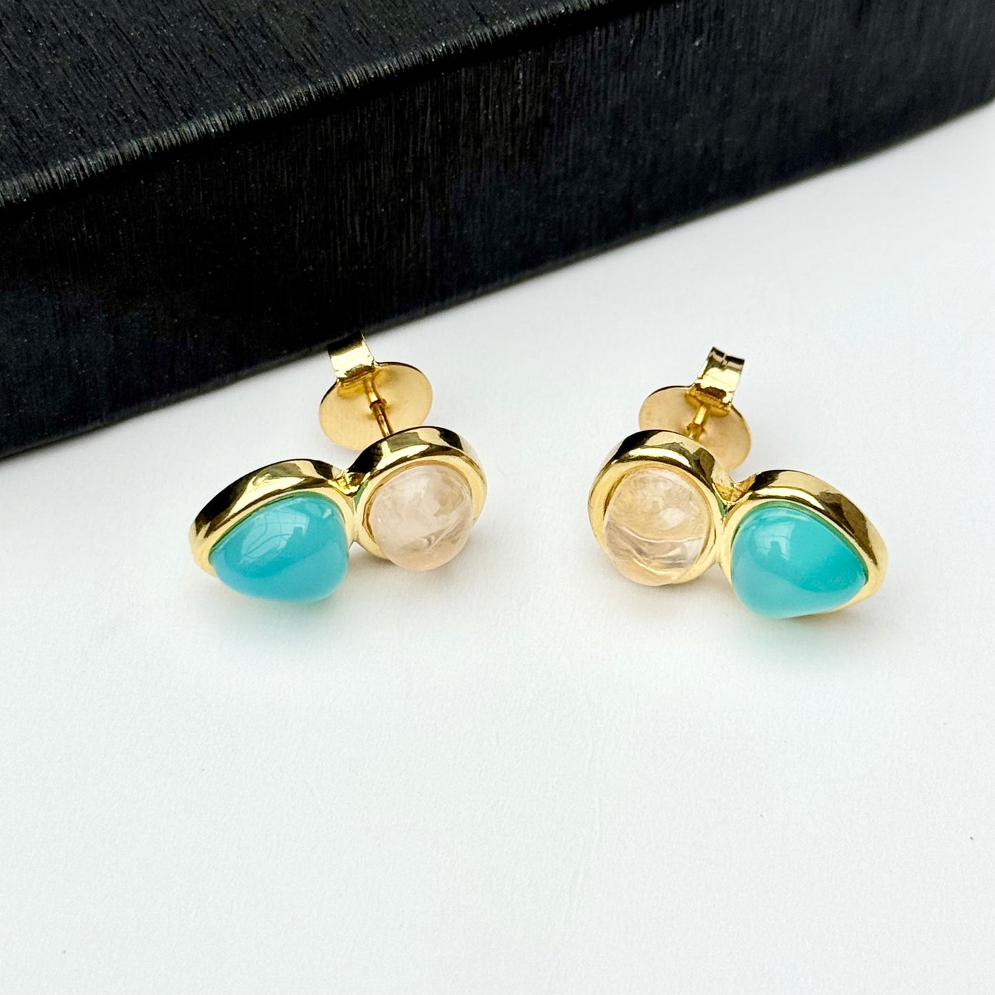 18K gold-plated drop earrings with rose quartz and agate gemstones