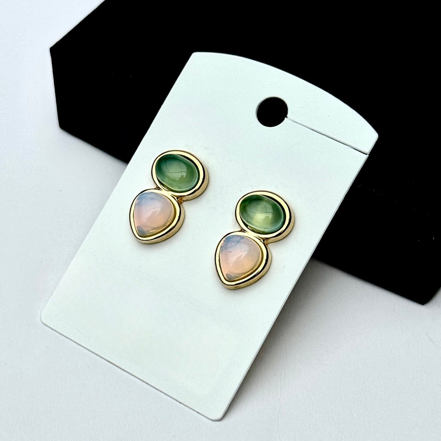 18K gold-plated drop earrings with rose quartz and agate gemstones