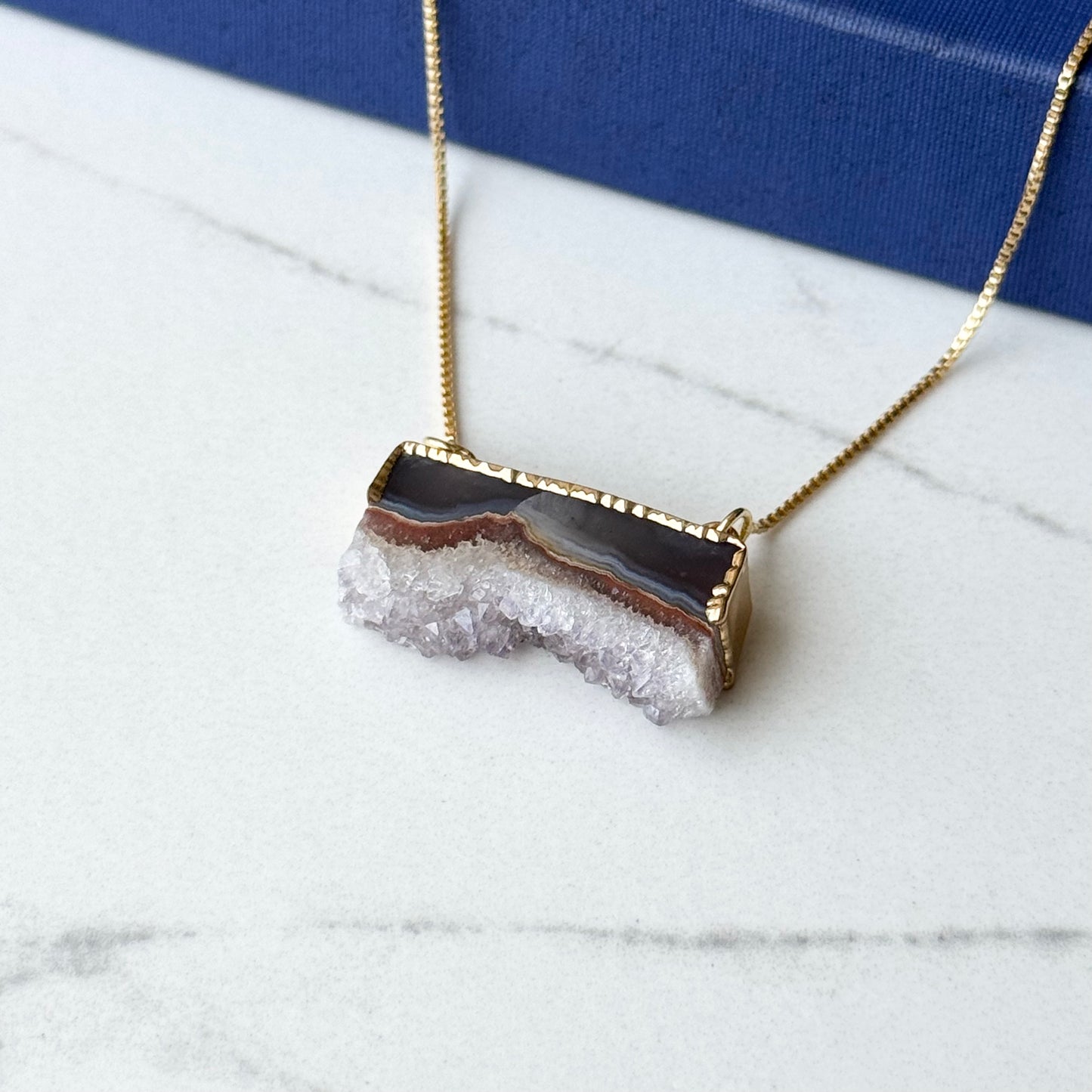 18K gold-plated necklace with natural geode stone