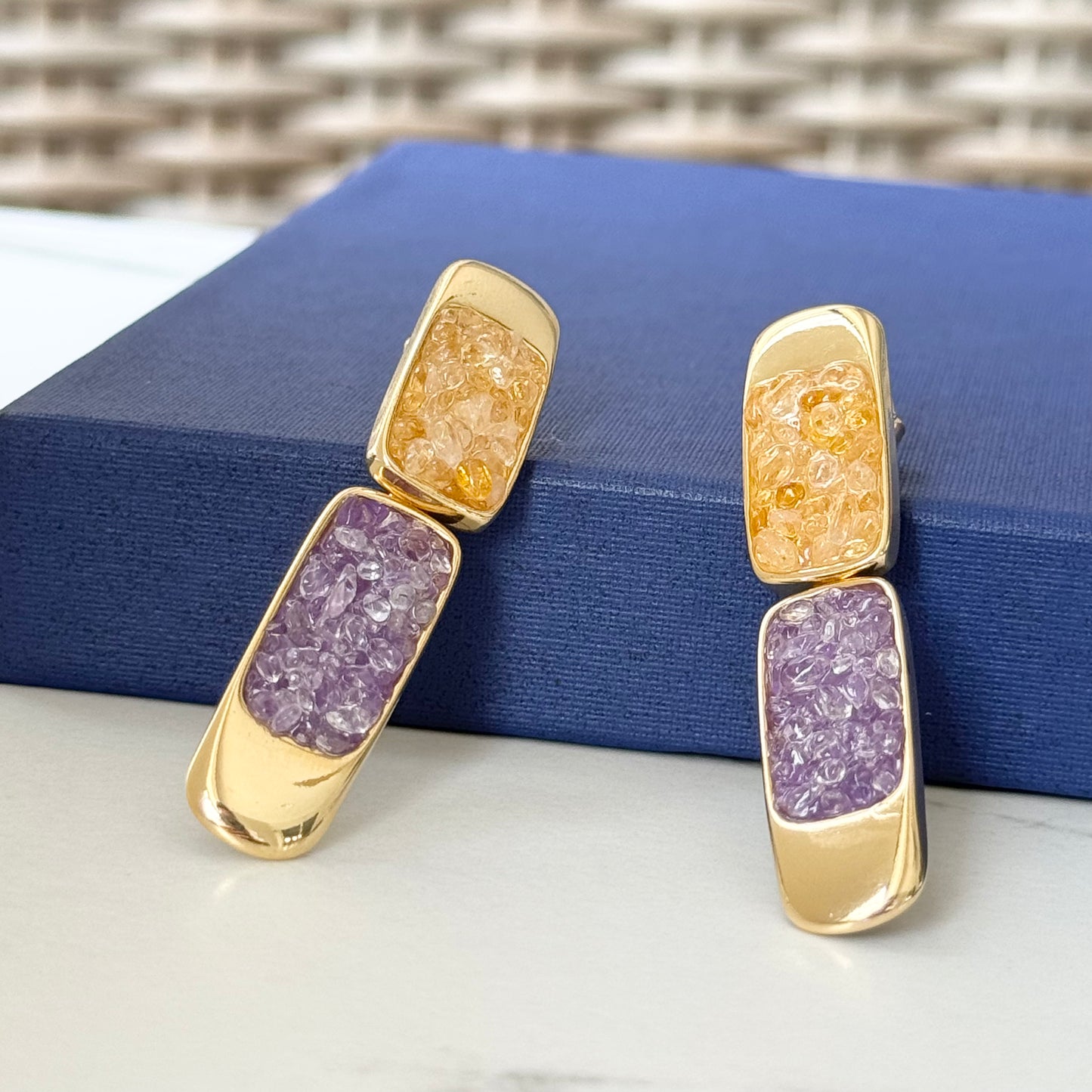 18K gold-plated dangle earrings with fragmented gemstones