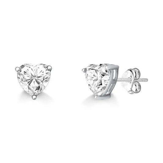 Moissanite heart-shaped stud earrings on sterling silver – 8mm, 4.0ct