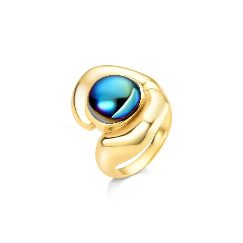 18K gold-plated ring with cabochon stone