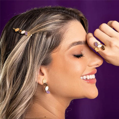 18K gold-plated ring with adjustable size and fragmented gemstones