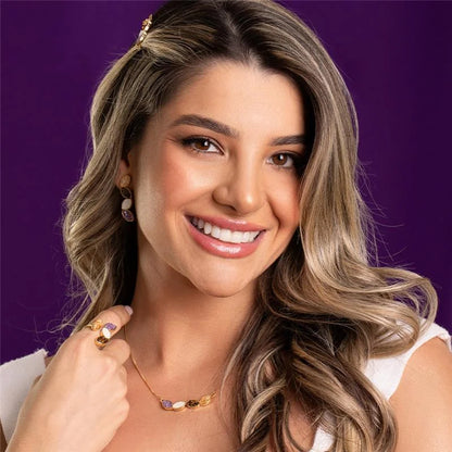 18K gold-plated ring with adjustable size and fragmented gemstones