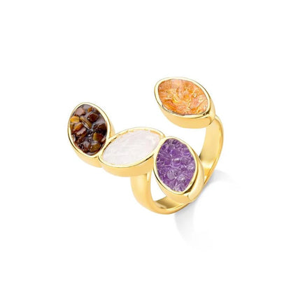 18K gold-plated ring with adjustable size and fragmented gemstones