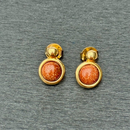 18K gold-plated stud earrings with goldstone gem