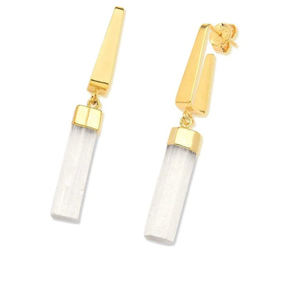 18K gold-plated dangle earring with selenite gemstone