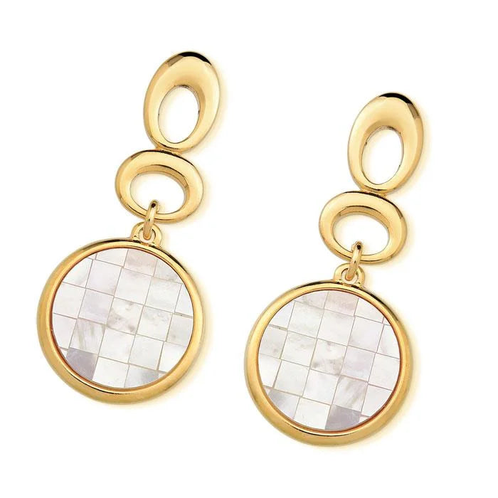 18K gold-plated dangle earrings with mosaic mother-of-pearl gem