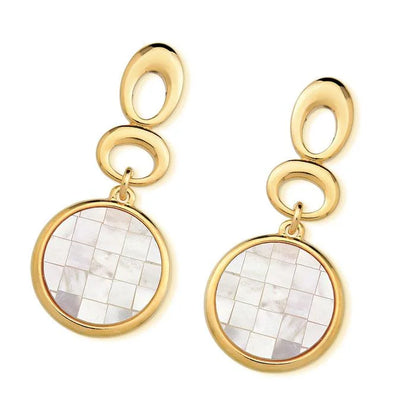 18K gold-plated dangle earrings with mosaic mother-of-pearl gem