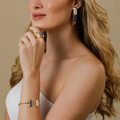 18K gold-plated dangle earrings with fragmented gemstones