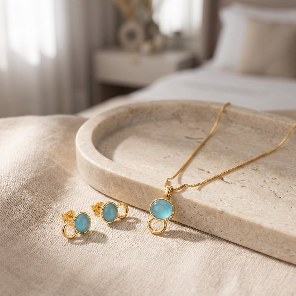 18K gold-plated jewelry set with blue sky agate gemstones