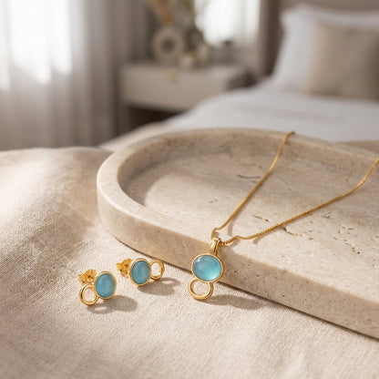 18K gold-plated jewelry set with blue sky agate gemstones