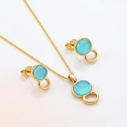 18K gold-plated jewelry set with blue sky agate gemstones