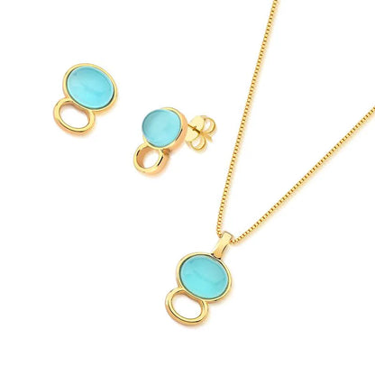 18K gold-plated jewelry set with blue sky agate gemstones