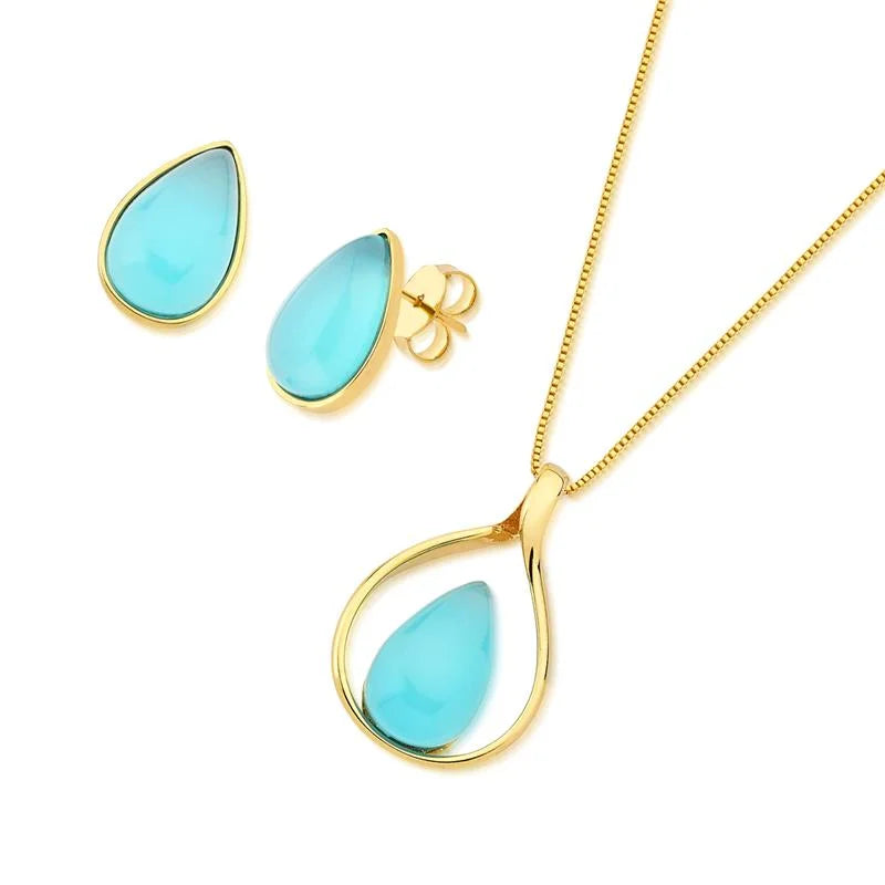 18K gold-plated set of earrings and necklace