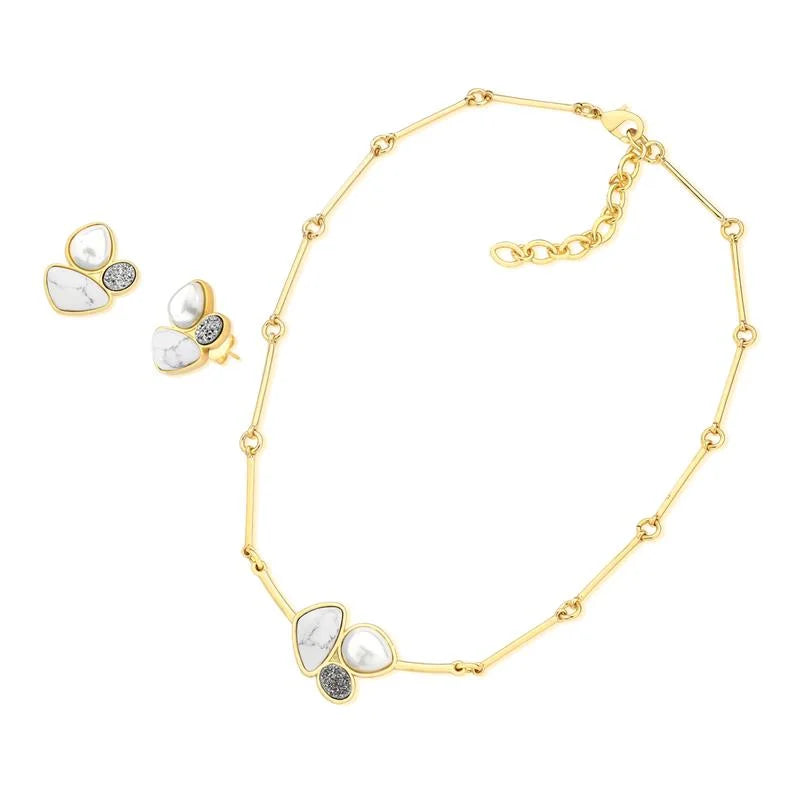 18K gold-plated earrings and necklace set with pearls and natural gemstones