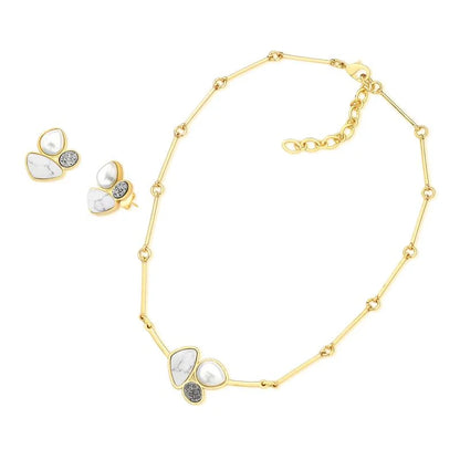 18K gold-plated earrings and necklace set with pearls and natural gemstones