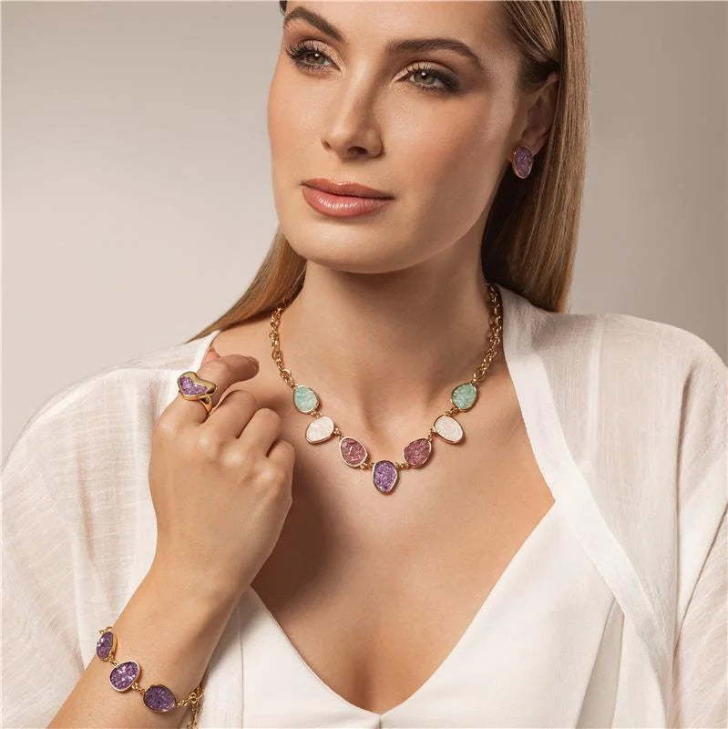 18K gold-plated earrings and necklace set with fragmented amethyst stones
