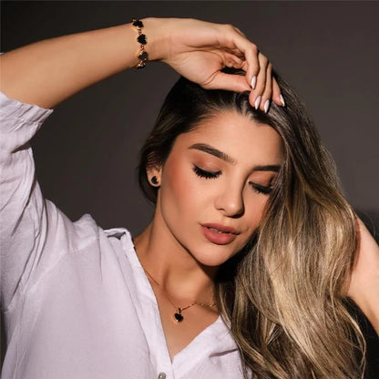 18K gold-plated earrings and necklace set with heart-shaped hematite gemstones