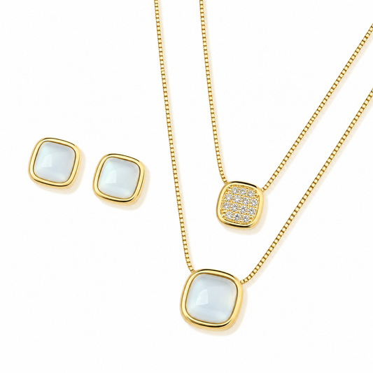 18K Gold-plated set with earrings and necklace with natural gemstones