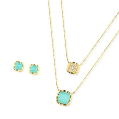 18K Gold-plated set with earrings and necklace with natural gemstones