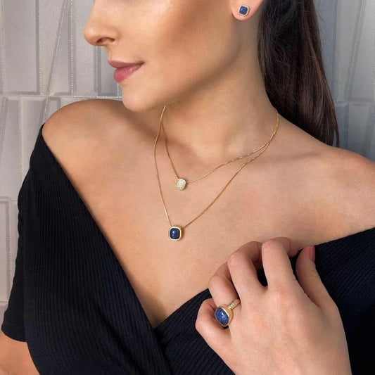 18K Gold-plated set with earrings and necklace with natural gemstones