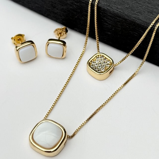 18K Gold-plated set with earrings and necklace with natural gemstones