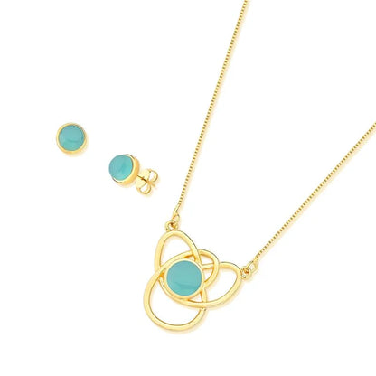 18K gold-plated set of earrings and necklace with blue sky agate or sodalite gemstones