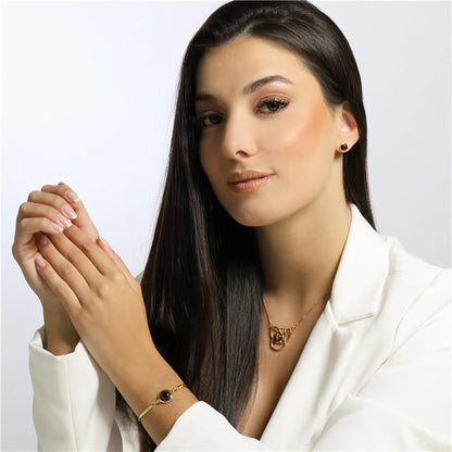 18K gold-plated set of earrings and necklace with blue sky agate or sodalite gemstones