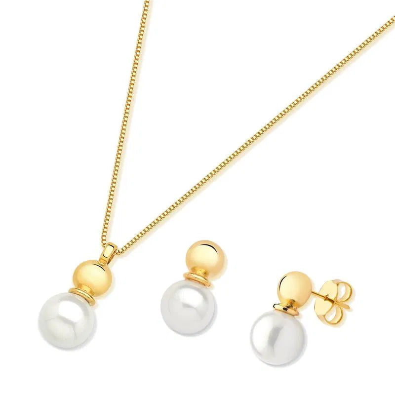 18K gold-plated jewelry set with natural pearls