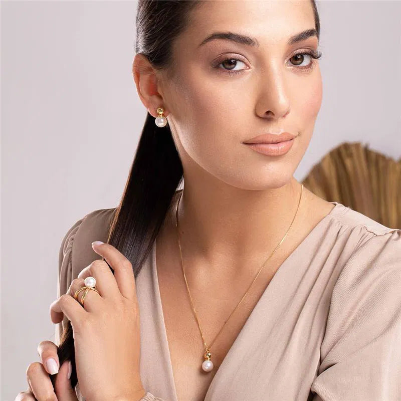 18K gold-plated jewelry set with natural pearls