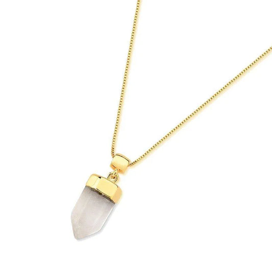 Gold Prism Stone Pendant Necklace for Women – Venetian Chain with Extender