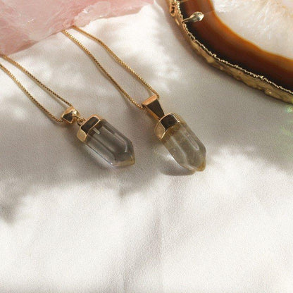 Gold Prism Stone Pendant Necklace for Women – Venetian Chain with Extender