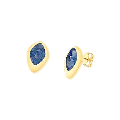 18K gold-plated stud earrings with natural gemstones