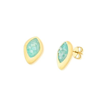 18K gold-plated stud earrings with natural gemstones