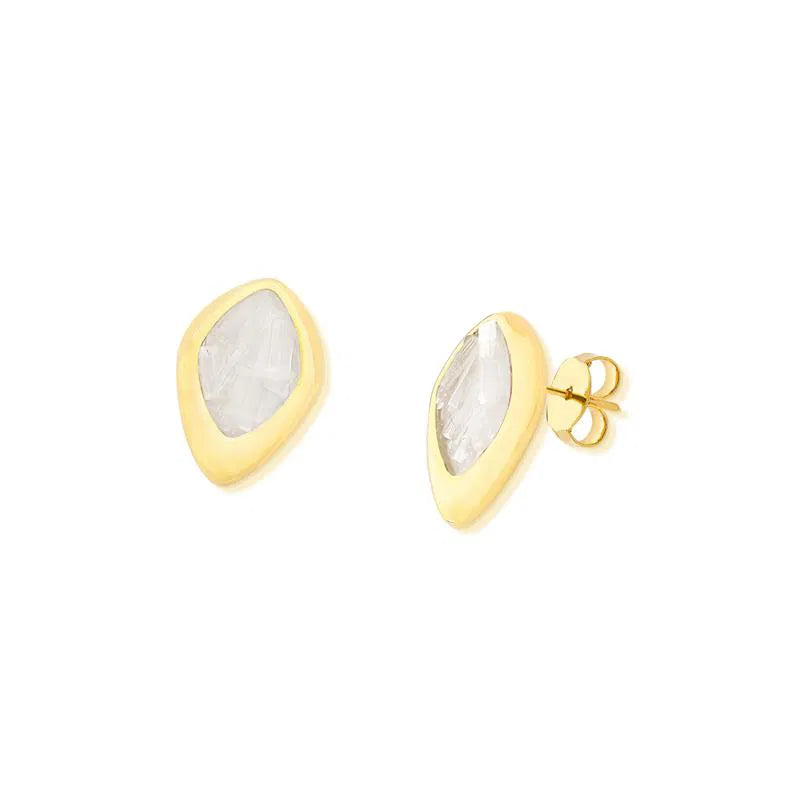 18K gold-plated stud earrings with natural gemstones