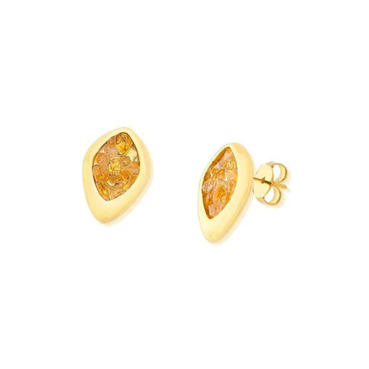 18K gold-plated stud earrings with natural gemstones