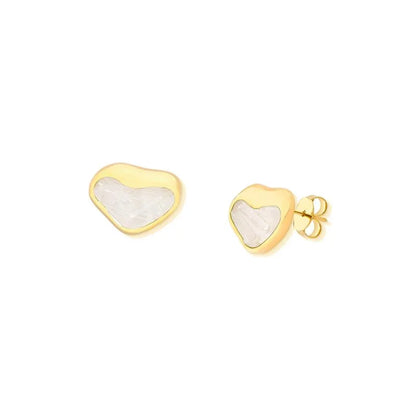18K gold-plated stud heart-shaped earrings with fragmented gemstone