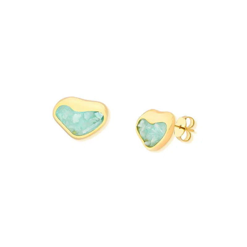 18K gold-plated stud heart-shaped earrings with fragmented gemstone