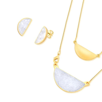 18K gold-plated set of earrings and necklace with fragmented selenite gemstones